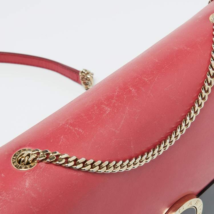 Pre Owned Bvlgari Pink/Black Leather and Perspex Flap Cover Shoulder Bag