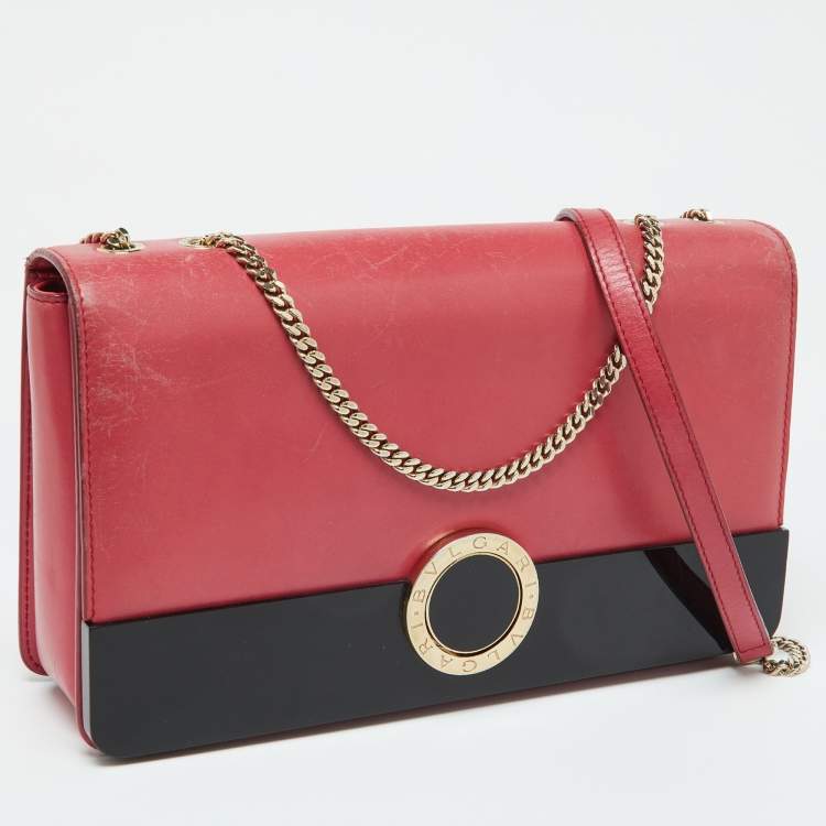 Pre Owned Bvlgari Pink/Black Leather and Perspex Flap Cover Shoulder Bag