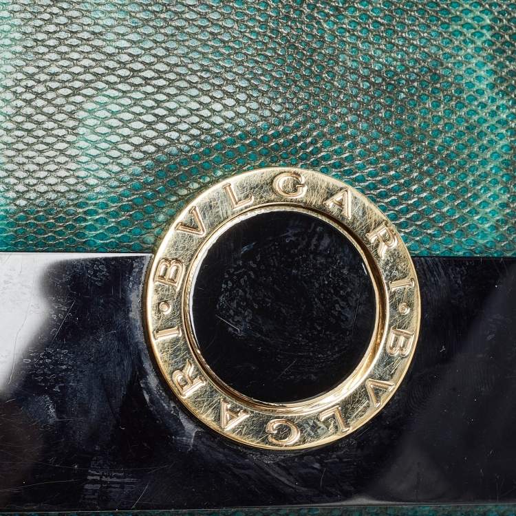 Pre Owned Bvlgari Green/Black Karung Leather and Perspex Small Flap Cover Shoulder Bag