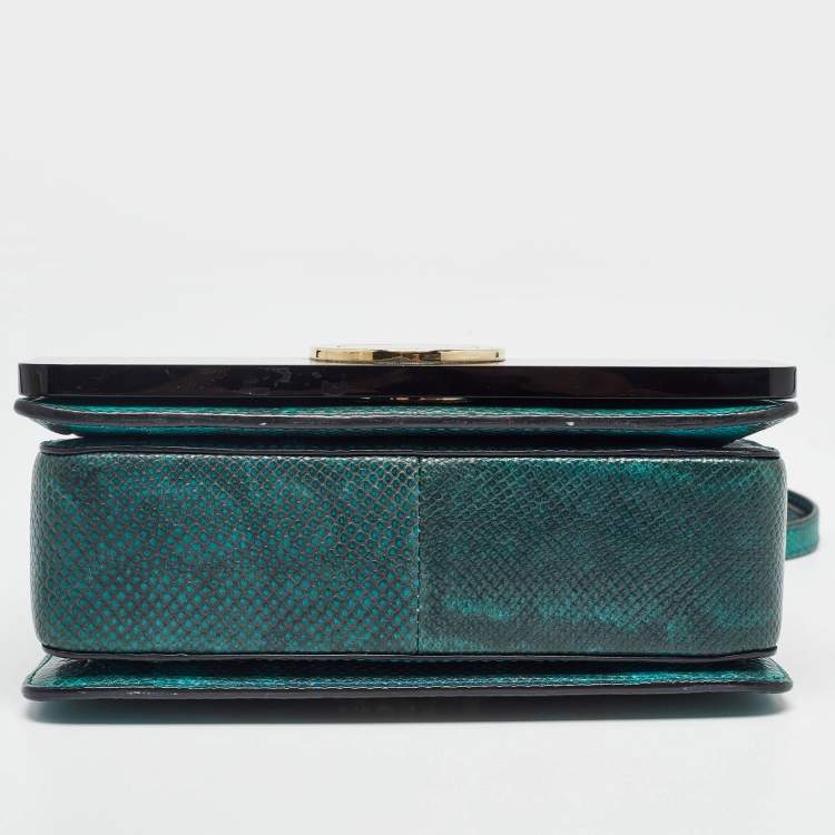 Pre Owned Bvlgari Green/Black Karung Leather and Perspex Small Flap Cover Shoulder Bag
