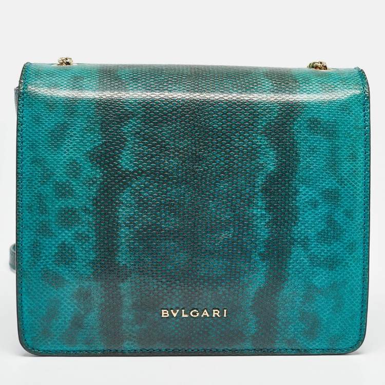 Pre Owned Bvlgari Green/Black Karung Leather and Perspex Small Flap Cover Shoulder Bag
