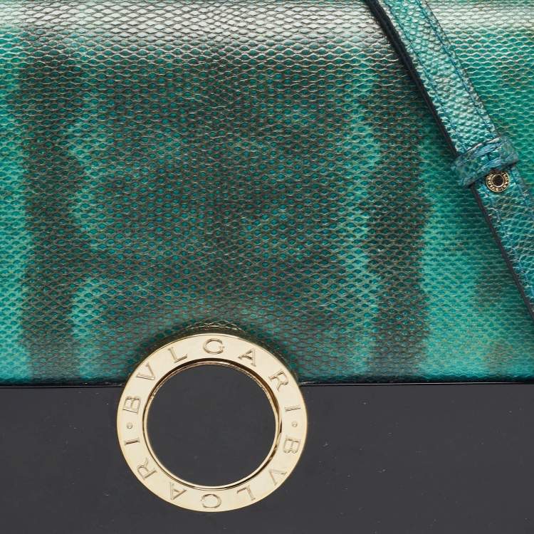 Pre Owned Bvlgari Green/Black Karung Leather and Perspex Small Flap Cover Shoulder Bag