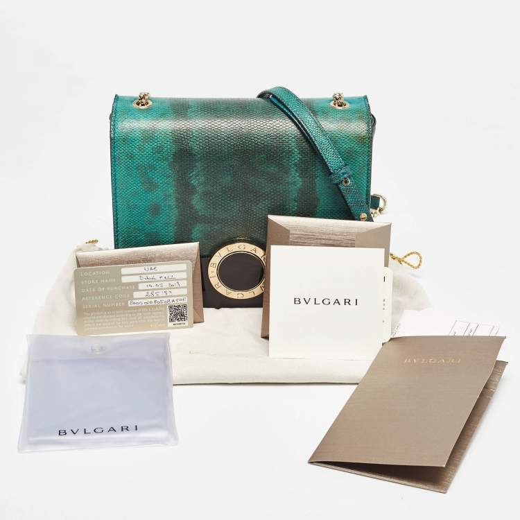 Pre Owned Bvlgari Green/Black Karung Leather and Perspex Small Flap Cover Shoulder Bag