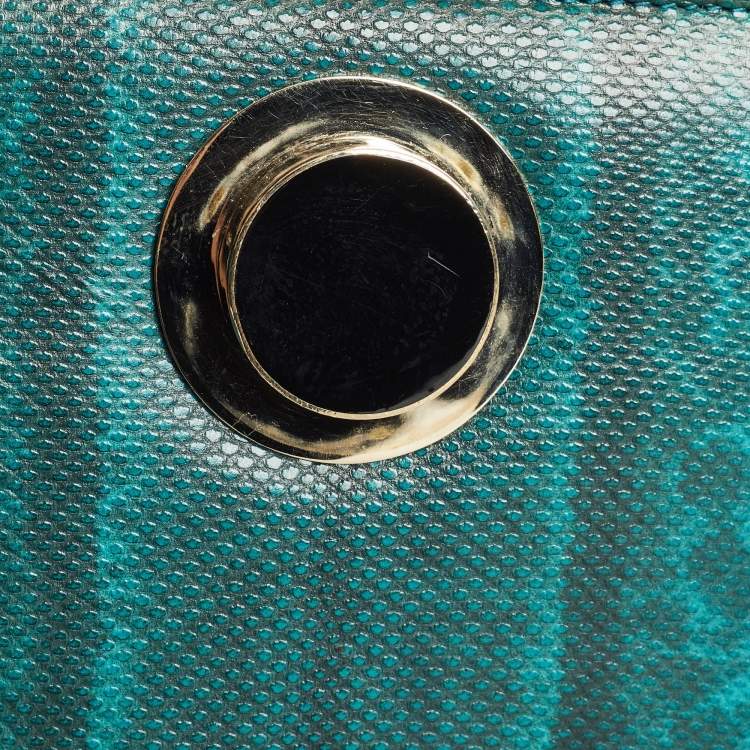 Pre Owned Bvlgari Green/Black Karung Leather and Perspex Small Flap Cover Shoulder Bag