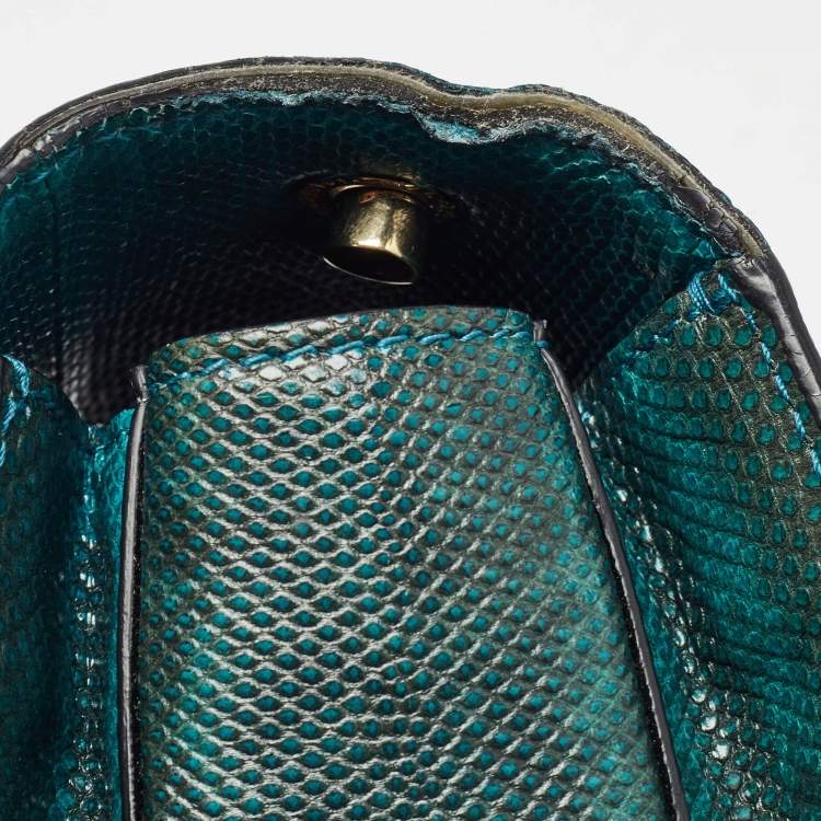 Pre Owned Bvlgari Green/Black Karung Leather and Perspex Small Flap Cover Shoulder Bag
