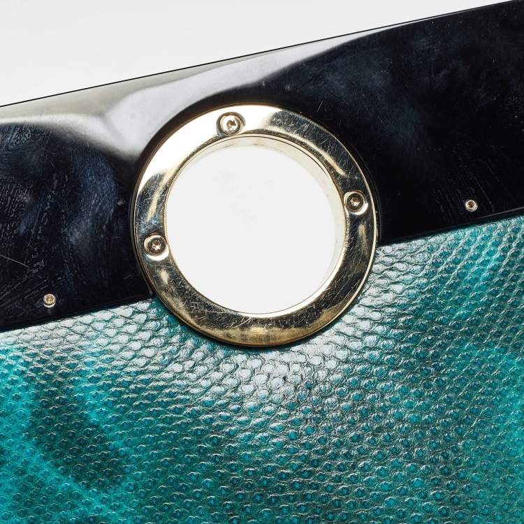 Pre Owned Bvlgari Green/Black Karung Leather and Perspex Small Flap Cover Shoulder Bag