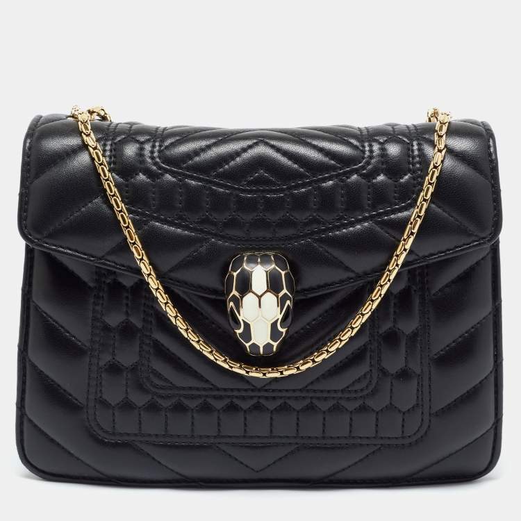 Pre Owned Bvlgari Black Quilted Scaglie Leather Small Serpenti Forever Shoulder Bag