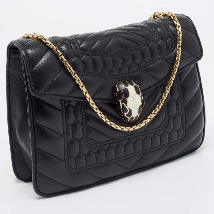 Pre Owned Bvlgari Black Quilted Scaglie Leather Small Serpenti Forever Shoulder Bag