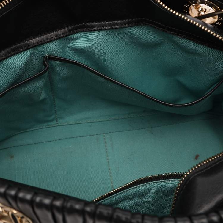 Pre Owned Bvlgari Black Leather Monte Plisse Shopper Tote