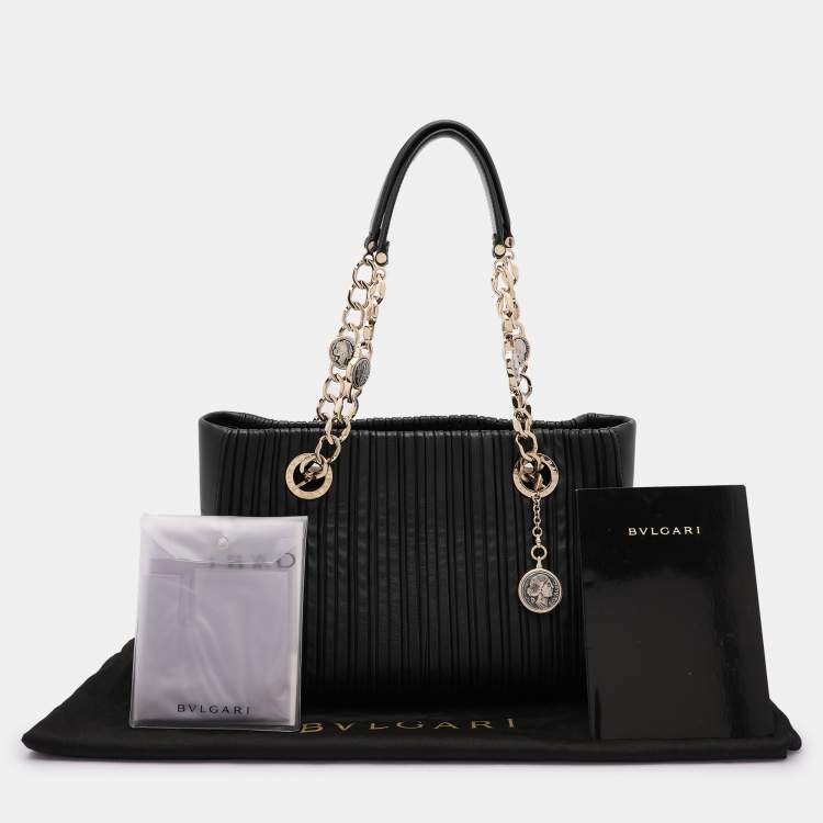 Pre Owned Bvlgari Black Leather Monte Plisse Shopper Tote