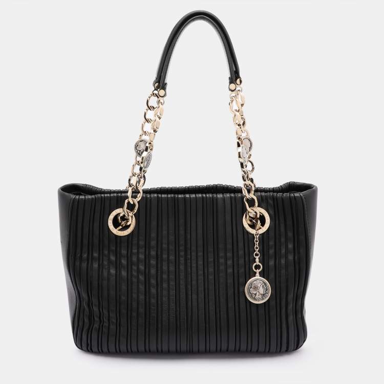 Pre Owned Bvlgari Black Leather Monte Plisse Shopper Tote
