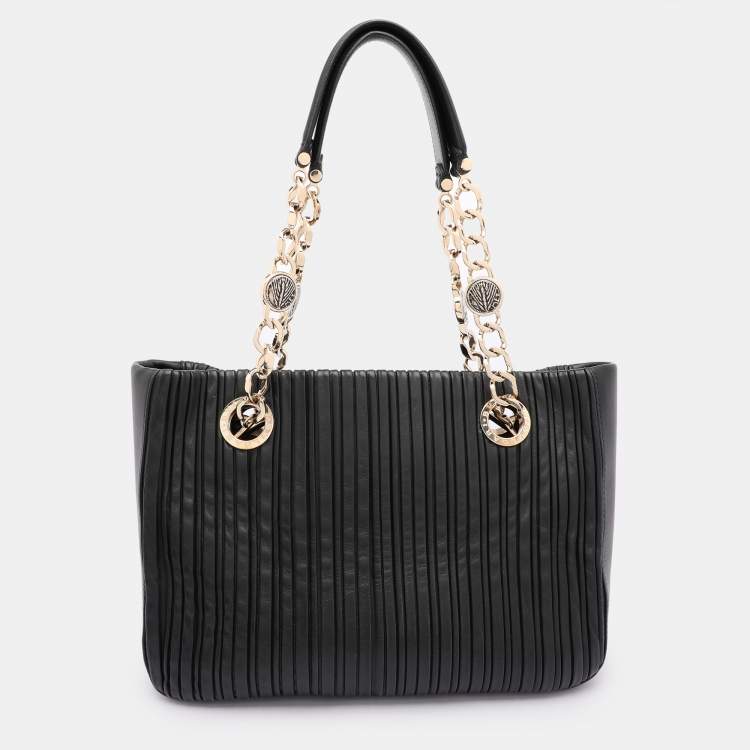 Pre Owned Bvlgari Black Leather Monte Plisse Shopper Tote