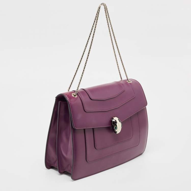 Pre Owned Bvlgari Purple Leather Large Serpenti Forever Shoulder Bag
