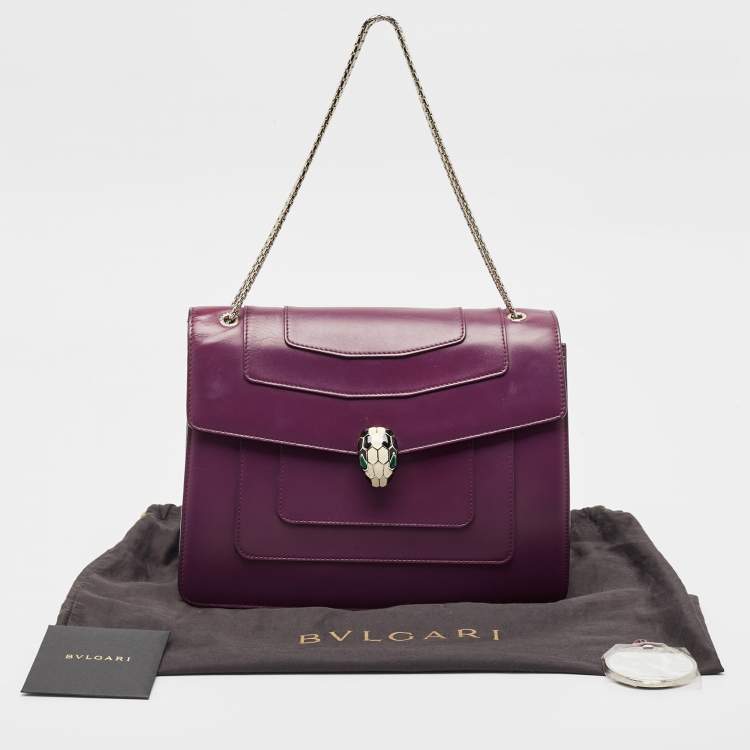 Pre Owned Bvlgari Purple Leather Large Serpenti Forever Shoulder Bag