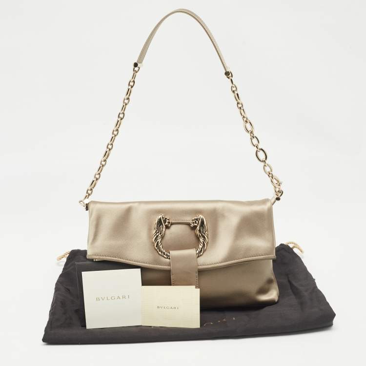 Pre Owned Bvlgari Light Green Satin Flap Clutch Bag