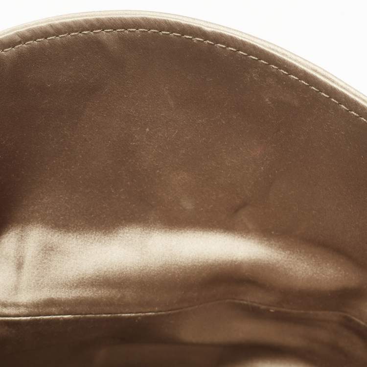 Pre Owned Bvlgari Light Green Satin Flap Clutch Bag