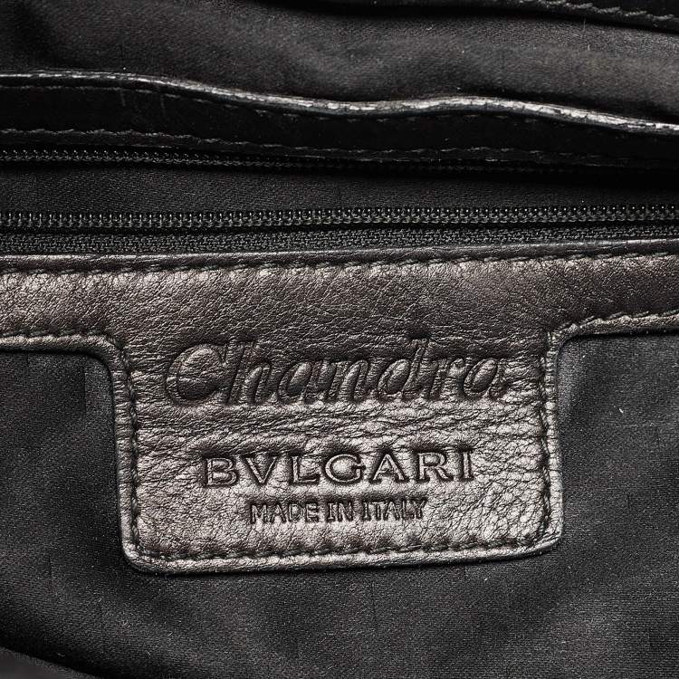 Pre Owned Bvlgari Black Leather Crystals Embellished Chandra Hobo