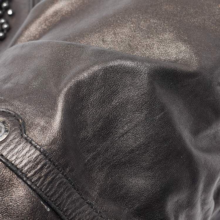Pre Owned Bvlgari Black Leather Crystals Embellished Chandra Hobo