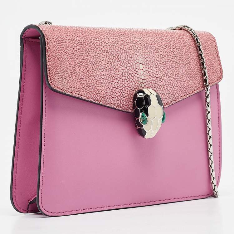 Pre Owned Bvlgari Pink Stingray and Leather Small Serpenti Forever Shoulder Bag