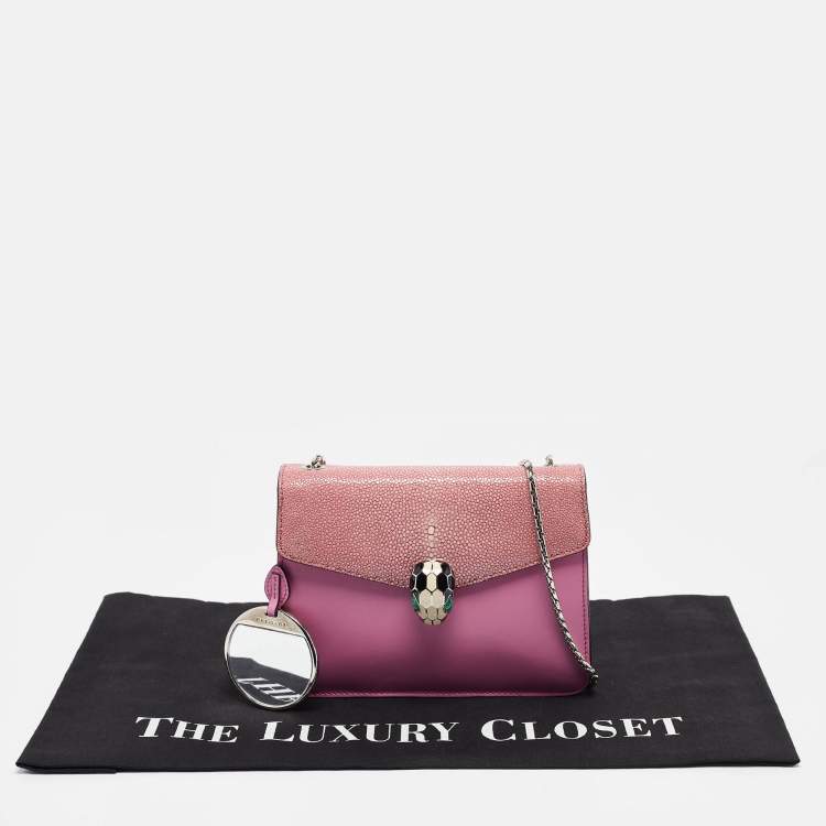 Pre Owned Bvlgari Pink Stingray and Leather Small Serpenti Forever Shoulder Bag