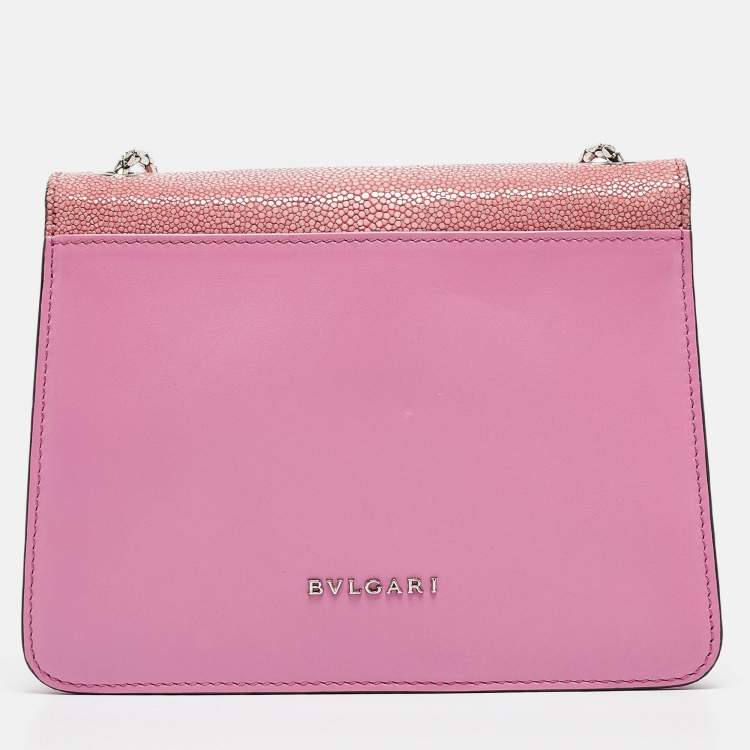 Pre Owned Bvlgari Pink Stingray and Leather Small Serpenti Forever Shoulder Bag