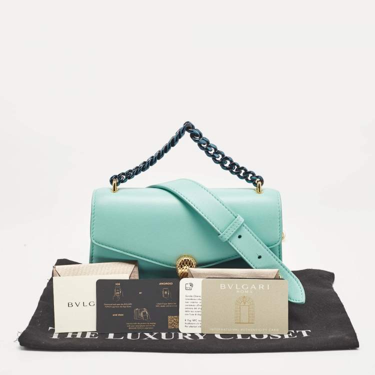 Pre Owned Bvlgari Turquoise Green Leather Serpenti Forever Maxi Chain Bag