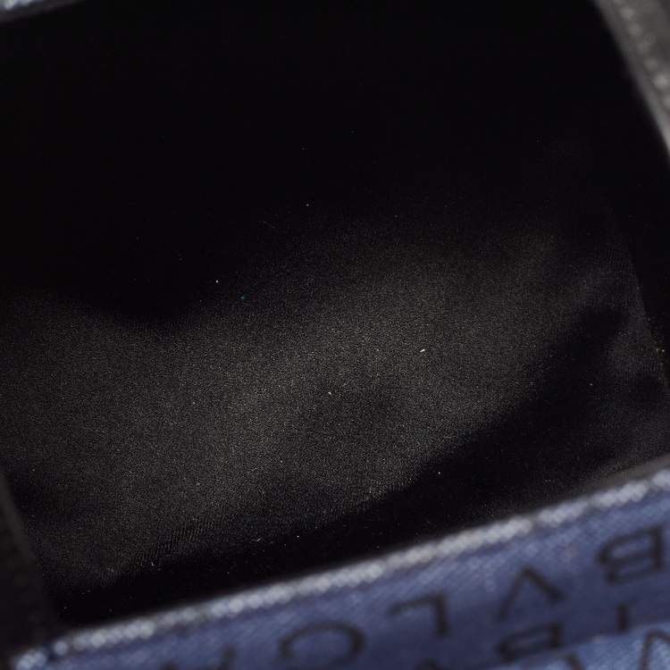 Pre Owned Bvlgari Blue/Black Denim and Leather Cylinder Bag