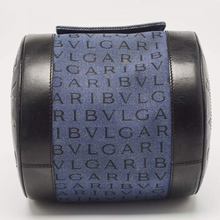 Pre Owned Bvlgari Blue/Black Denim and Leather Cylinder Bag