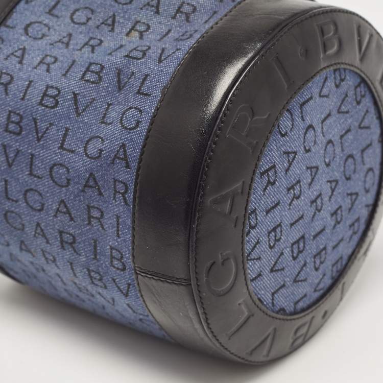 Pre Owned Bvlgari Blue/Black Denim and Leather Cylinder Bag