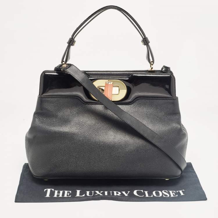 Pre Owned Bvlgari Black Patent and Leather Isabella Rossellini Tote
