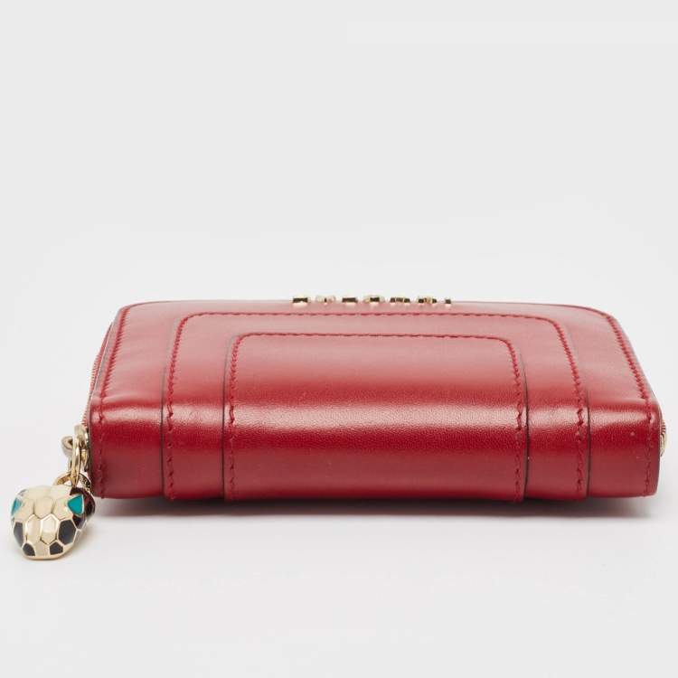 Pre Owned Bvlgari Red Leather Serpenti Forever Zip Around Wallet