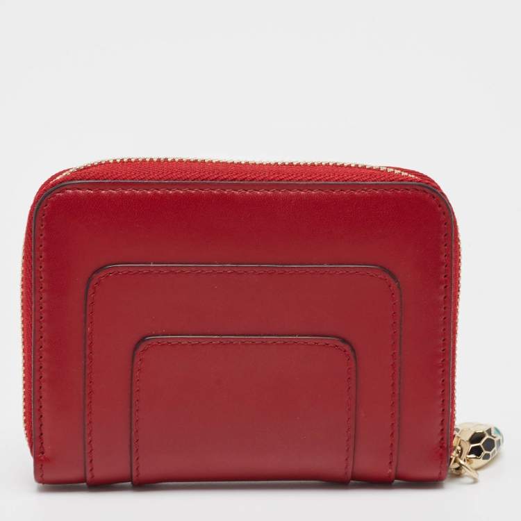 Pre Owned Bvlgari Red Leather Serpenti Forever Zip Around Wallet