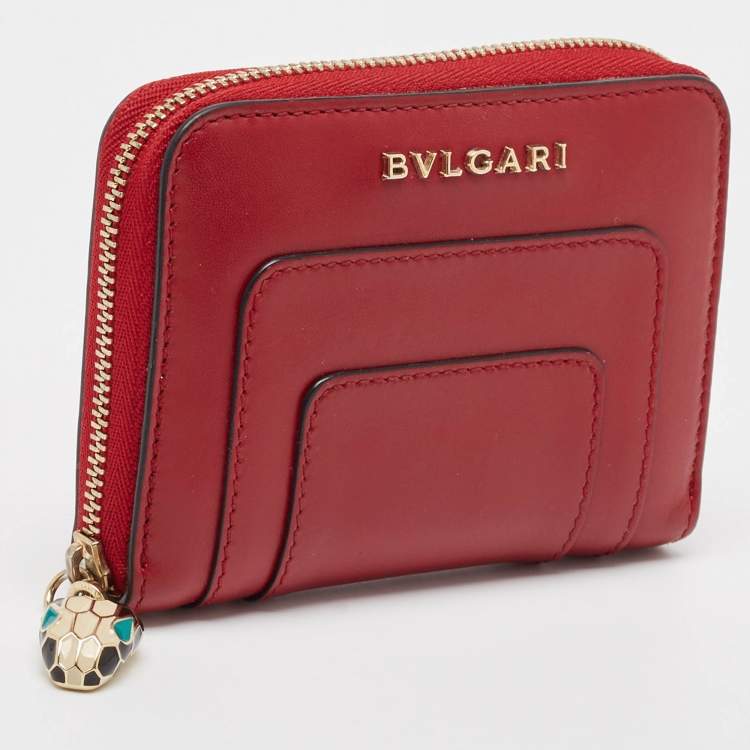 Pre Owned Bvlgari Red Leather Serpenti Forever Zip Around Wallet