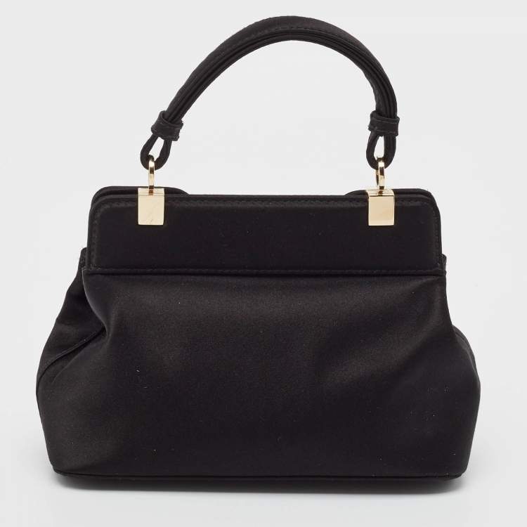 Pre Owned Bvlgari Black Satin Mini Isabella Rossellini Top Handle Bag
