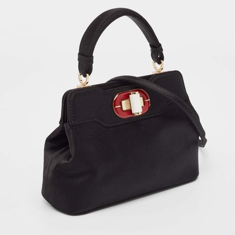 Pre Owned Bvlgari Black Satin Mini Isabella Rossellini Top Handle Bag