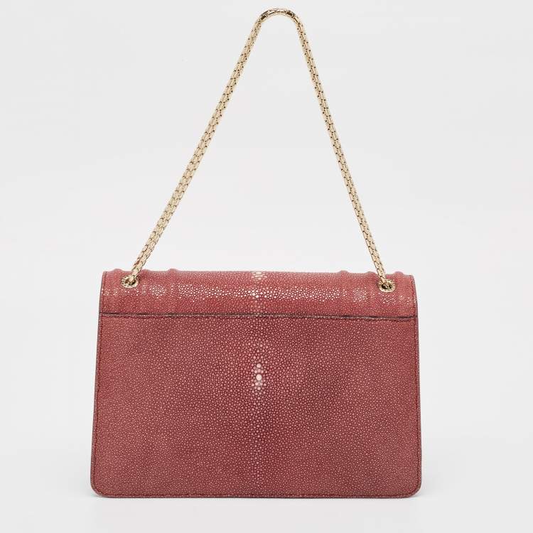 Pre Owned Bvlgari Burgundy Stingray and Leather Medium Serpenti Forever Shoulder Bag