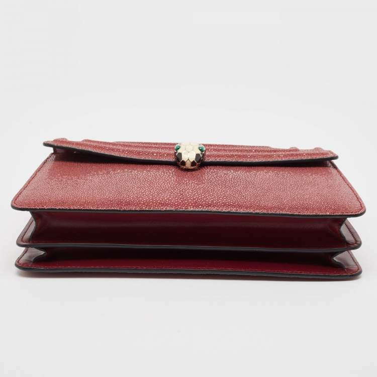 Pre Owned Bvlgari Burgundy Stingray and Leather Medium Serpenti Forever Shoulder Bag