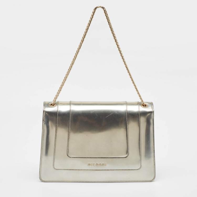 Pre Owned Bvlgari Metallic Patent Leather Medium Serpenti Forever Shoulder Bag