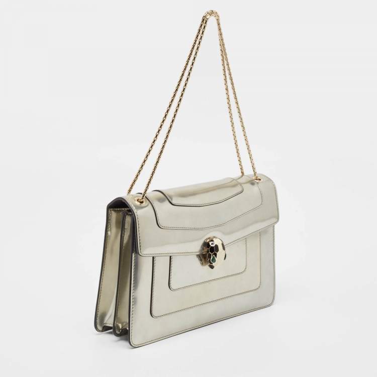 Pre Owned Bvlgari Metallic Patent Leather Medium Serpenti Forever Shoulder Bag