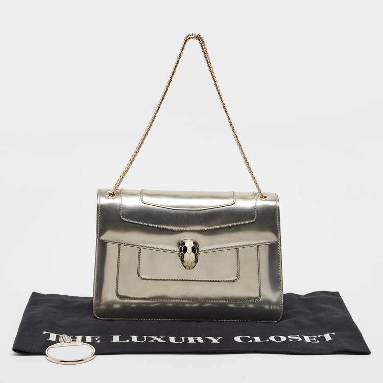 Pre Owned Bvlgari Metallic Patent Leather Medium Serpenti Forever Shoulder Bag