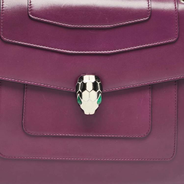 Pre Owned Bvlgari Purple Leather Large Serpenti Forever Shoulder Bag