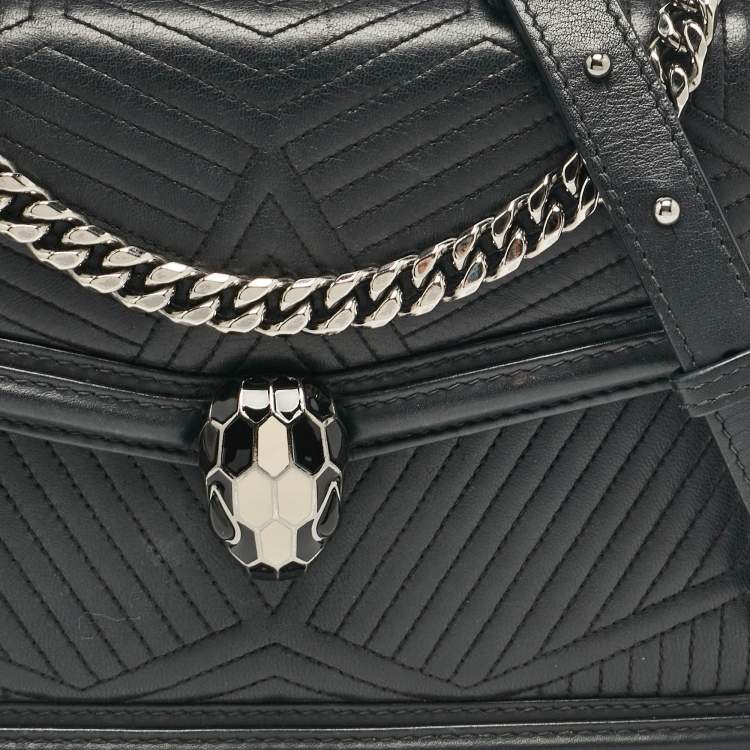 Pre Owned Bvlgari Black Diamond Blast Leather Serpenti Forever Shoulder Bag