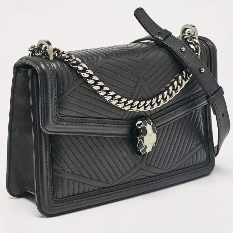 Pre Owned Bvlgari Black Diamond Blast Leather Serpenti Forever Shoulder Bag
