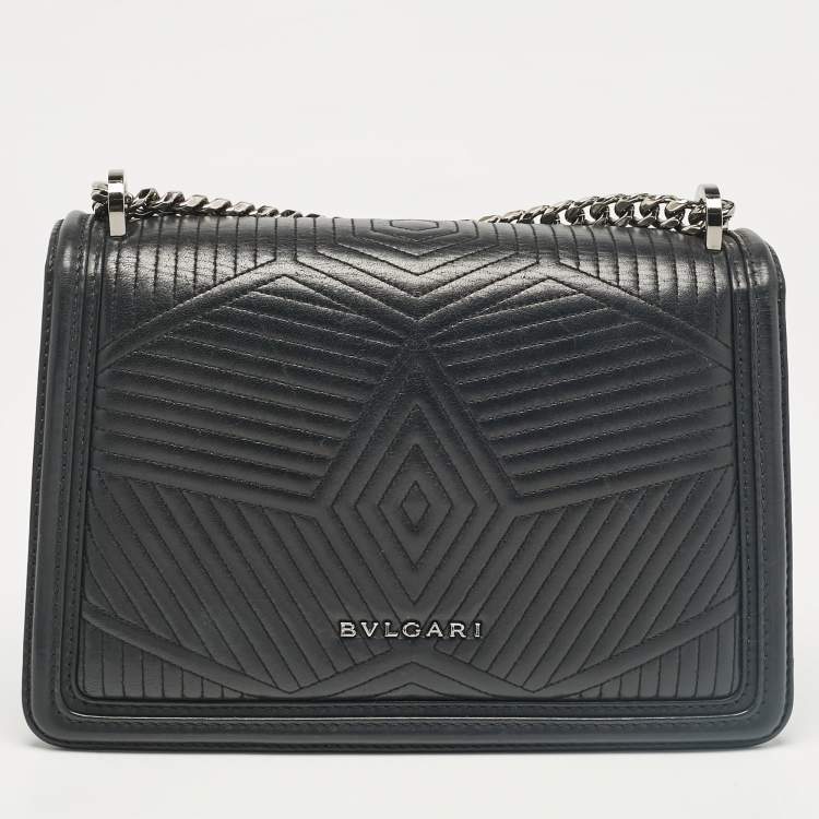 Pre Owned Bvlgari Black Diamond Blast Leather Serpenti Forever Shoulder Bag