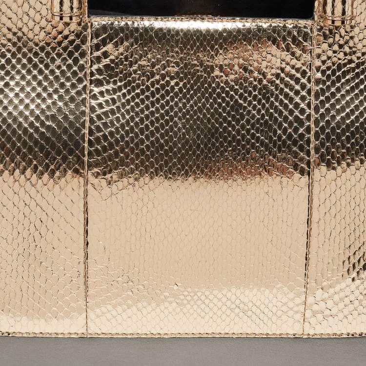 Pre Owned Bvlgari Gold/Grey Leather and Snakeskin Serpenti Scaglie Tote