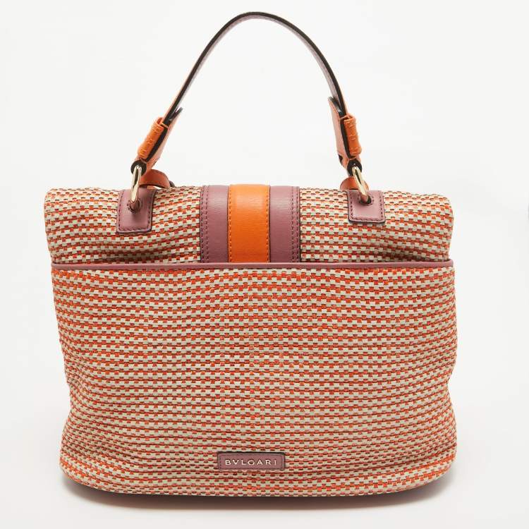 Pre Owned Bvlgari Pink/Orange Woven Leather Leoni Shoulder Bag