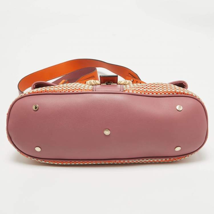 Pre Owned Bvlgari Pink/Orange Woven Leather Leoni Shoulder Bag