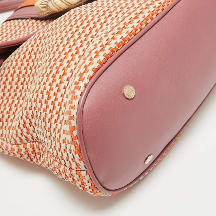 Pre Owned Bvlgari Pink/Orange Woven Leather Leoni Shoulder Bag