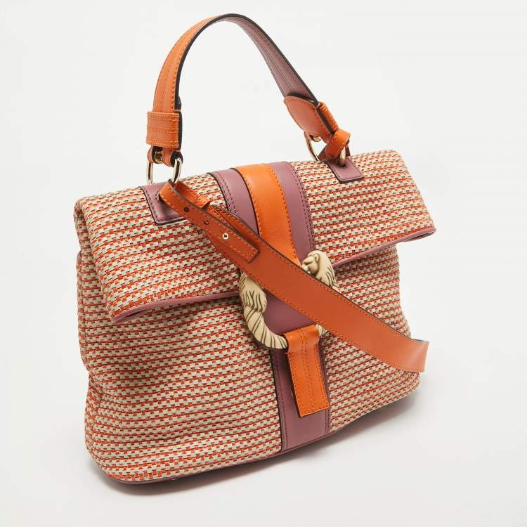 Pre Owned Bvlgari Pink/Orange Woven Leather Leoni Shoulder Bag
