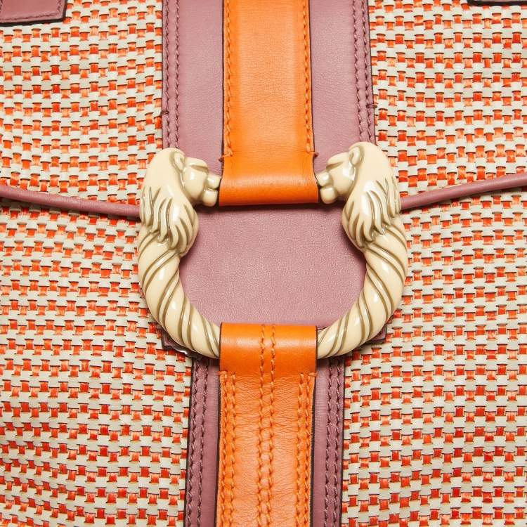 Pre Owned Bvlgari Pink/Orange Woven Leather Leoni Shoulder Bag
